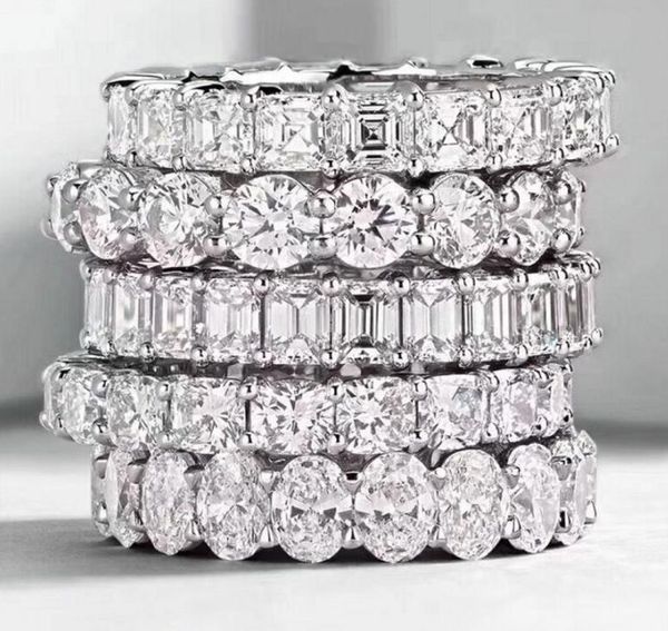

choucong vintage fashion jewelry real 925 sterling silver princess white z cz diamond eternity women wedding engagement band r9348368, Slivery;golden