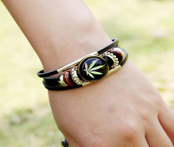 

charm leather bracelet fashion jewelry vintage beads alloy leaf multilayer bracelets punk cool charm bracelets for women men7620110, Golden;silver