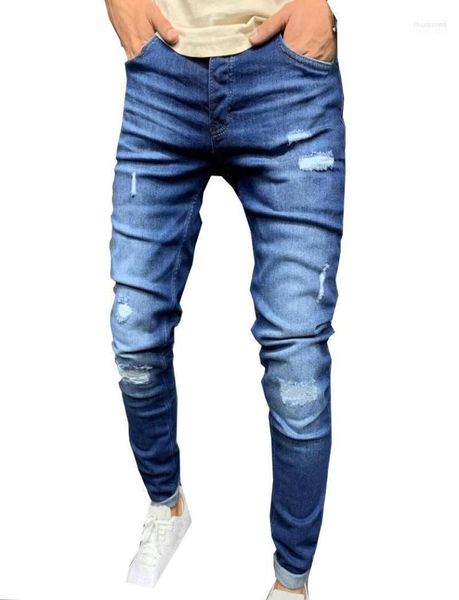 

men039s jeans men039s mens ripped skinny blue slim fit hole pencil mid denim frayed hem casual stretch tight trousers4336651