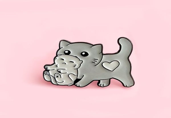 

gray loving kitten and cat mom brooch fashion cute cartoon animal cat carrying cat badge costume pendant jewelry gifts zdl03213240863