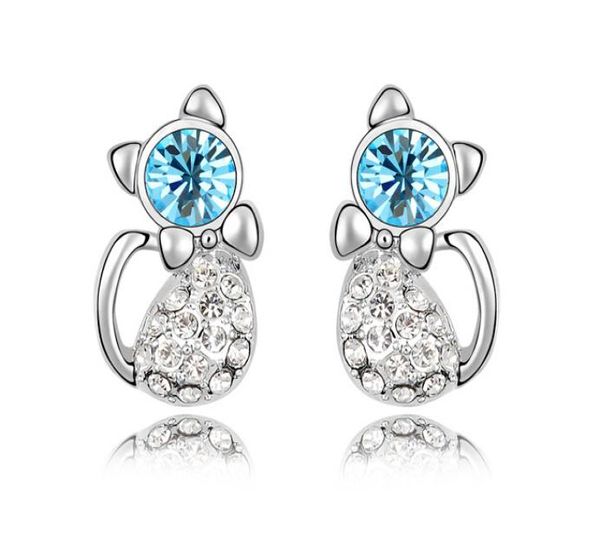 

silver stud earrings crystal cat earrings for women girl party fashion jewelry whole 0023lde5535720, Golden;silver