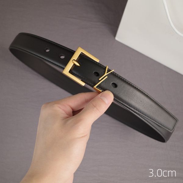 

women's belt famous brand leather belt high-end cowhide belt men's belt copper buckle belt width 3cm three colors breathable, Black;brown