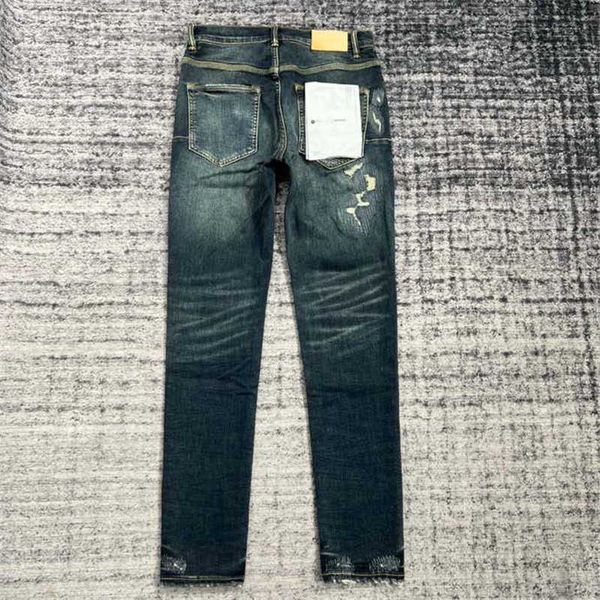 

purple jeans mens trend brand designer pants ripped straight regular loose washed old long hole stack j9ub681, Blue