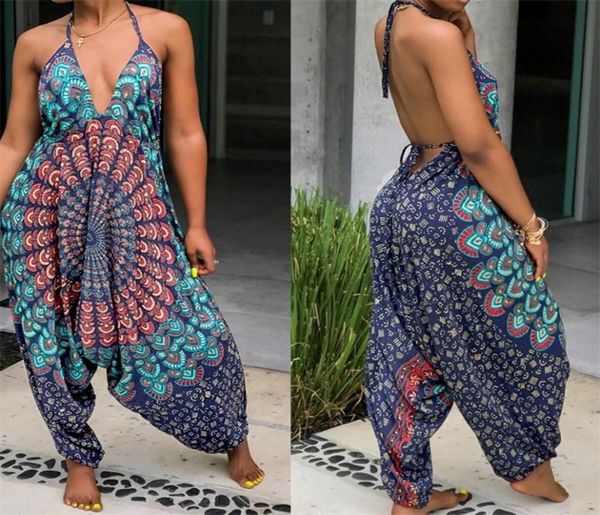 

helisopus wideleg bohemian jumpsuit mandala print ladies halter low crotch casual loose jumpsuit beach casual jumpsuit women 22037978042, Black;white