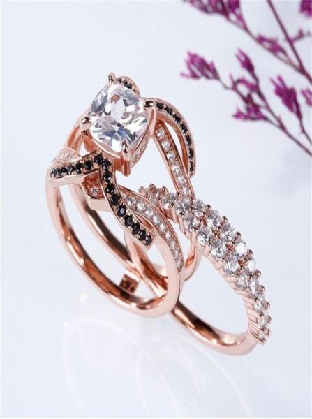 

wedding rings luxury female geometric zircon big ring set cute rose gold color for women trendy crystal stone engagement4459982, Slivery;golden