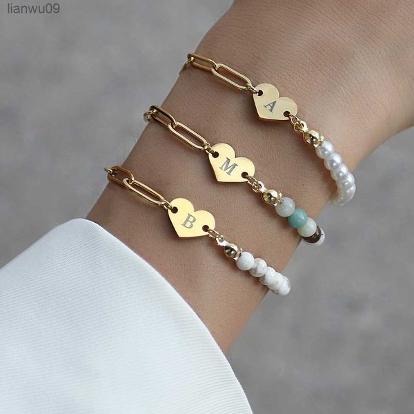 

new fashion az heart initial letter bracelet women temperament stainless steel chain bracelet for women jewelry gift l230704, Black