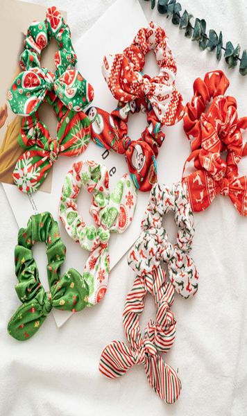 

christmas rabbit ears scrunchies hair ring bow knot ponytail elastic hair ties sweet cute women girls hair accessories1183953, Slivery;white