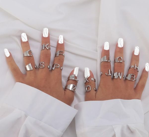

gold silver rose metal letter az open adjustable finger rings for men women gift party diy jewelry7049718