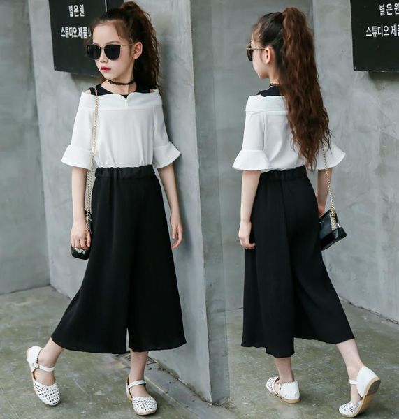 

2021 spring summer kids girls clothing sets tshirt wide leg pants suits children girl clothes outfits 4 5 6 7 8 9 10 12 years j8336122, White