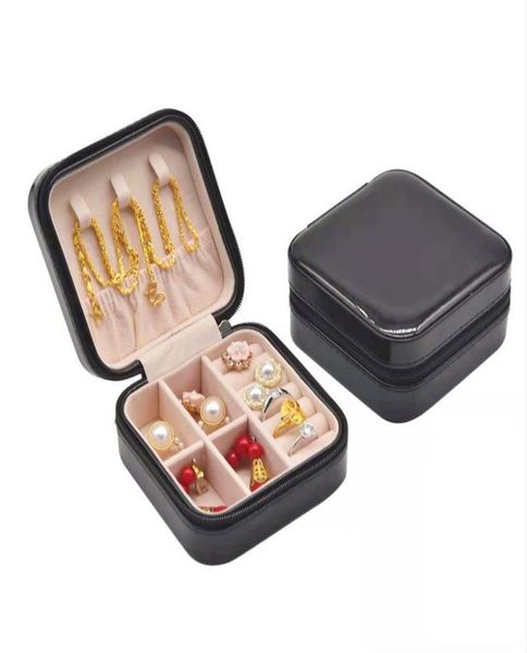 

portable zipper pu leather travel jewelry storage box rings earrings necklace organizer display case travel accessories holder7777131, Black;white