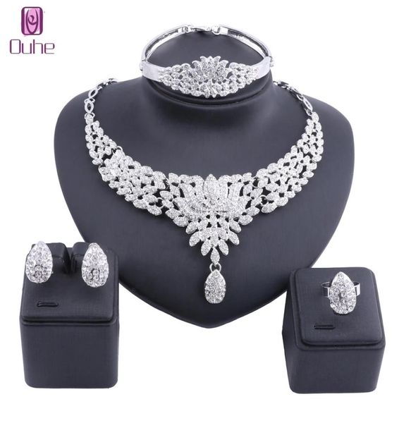 

women jewelry sets gold color statement rhinestone crystal necklace earring dubai bridal party wedding african beads accessories6998800, Slivery;golden