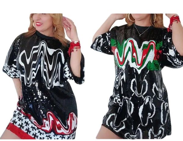 

new women casual dresses luxury g letter designer short sleeved sparkling sequin loose fitting summer dress, Black;gray