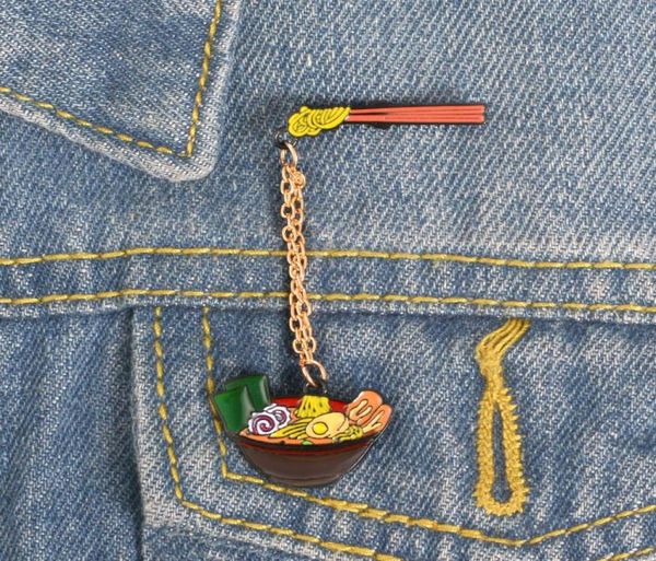 

cartoon noodles bowl enamel pins ramen egg soup chopsticks brooches cute lapel badges with chain jewelry2726216, Gray