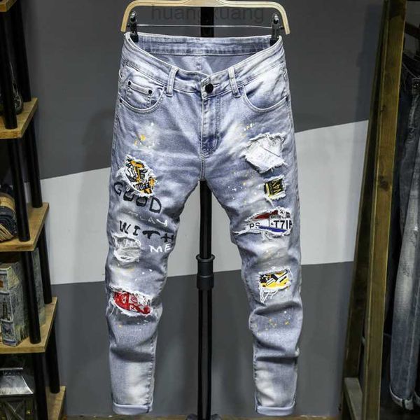 

designer jeans men's trousers ground white spray painted jeans, men with holes, men with quality jeans, men with holes, Blue