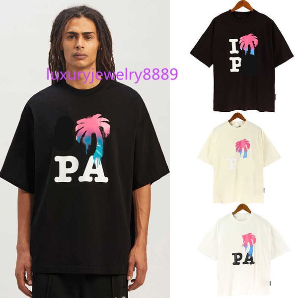 

palms designer mens t shirt women's angels tshirts colored palm tree letters printed round neck short sleeve lovers loose casual versat, White;black