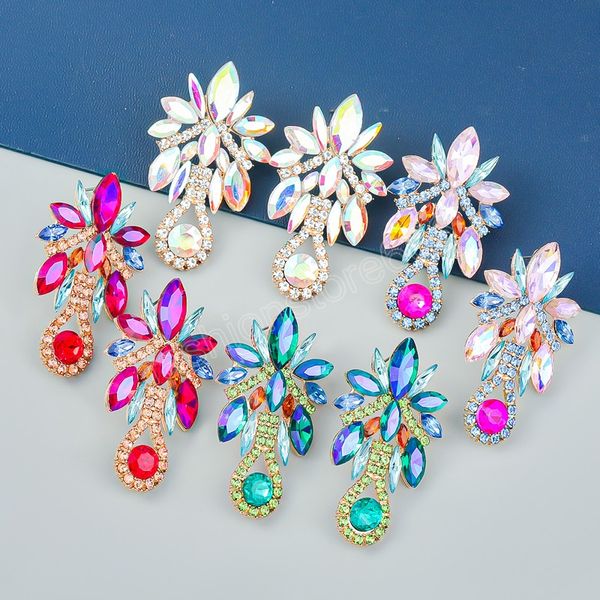 

multicolor rhinestone floral dangle women's earrings wedding accessories fashion statement jewelry, Silver