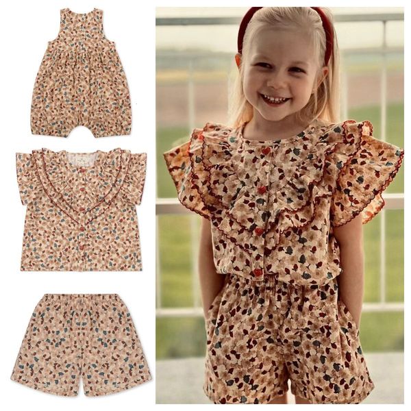 

kids shirts baby girl clothes 23 summer ks mulberry flower lotus leaf sleeve sleeveless strap romper jumpsuit 230711, White;black
