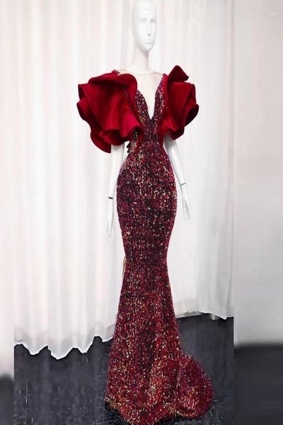 

party drs vinca sunny sparkling sequins mermaid evening gowns 2023 plus size ruffles puffy sleeves women south africa prom robe de9627257, White;black