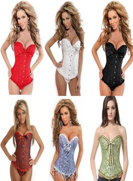 

women satin corset brocade floral bustier lace up back lingerie bodyshaper shapewear waist exercise corsets s6xl8303330, Black;white