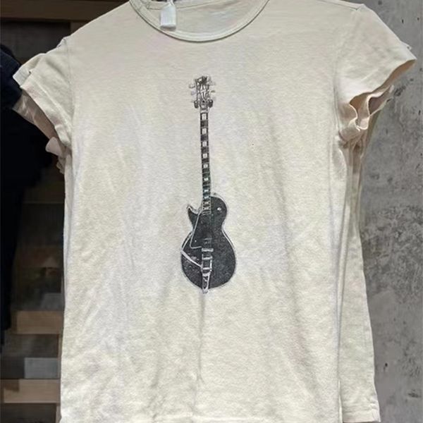 

women's t-shirt leisure guitar printing ultra thin t-shirt women's summer fashion o-neck cotton short sleeve t-shirt women's, White