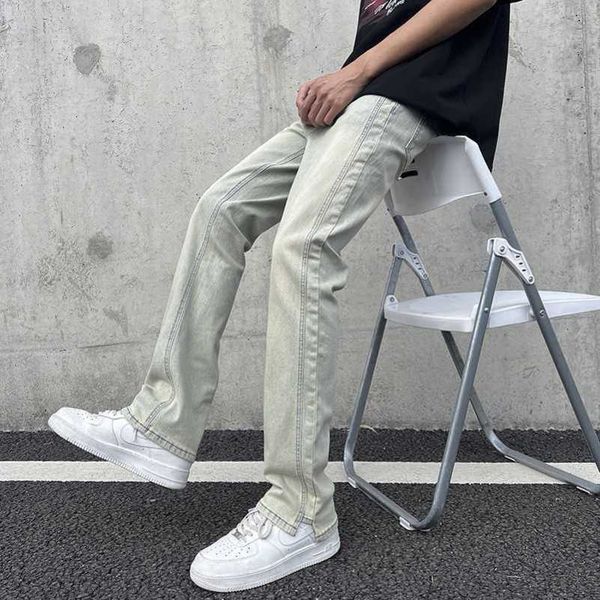 

mens jeans fenggao street loose straight leg jeans men's youth fashion versatile wide leg long pants, Blue