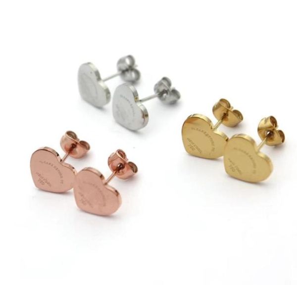 

never fade designer branded t c heart stud 316l stainless steel 18k gold silver rose women letter logo engrave love earrings girls1544271, Golden;silver