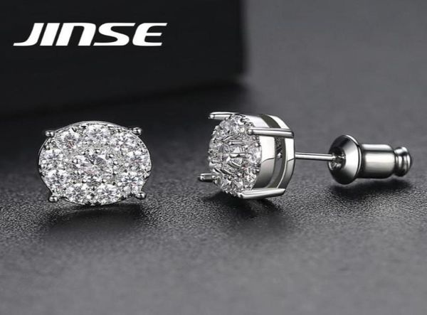 

jinse 10mm round black white zirconia stud earrings for men gold color micro inlay crystal iced earring fashion hip hop jewelry5486467, Golden;silver