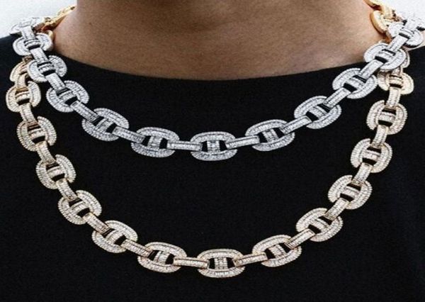 

16mm iced baguette mariner link chain bracelet 14k white gold plated 2 row diamond cubic zirconia jewelry 16inch24inch cuban cho5735712, Silver