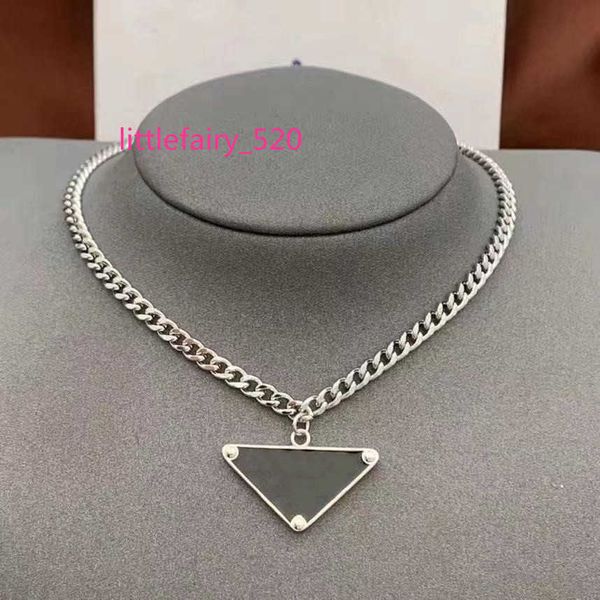 

classics designer necklace women men chains luxury jewelry black white p triangle pendant party hip hop punk names statement gold mens neckl, Silver