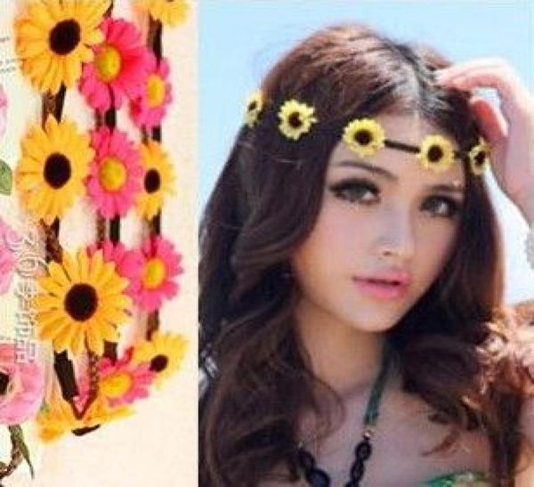 

whole bohemian headband for women three flowers braided leather elastic headwrap sun flower hair band assorted colors hair orn4252615, Silver