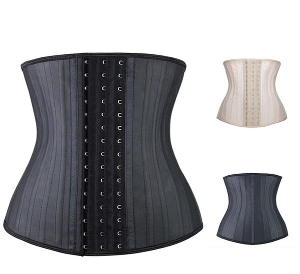 

25 steel boned glossy latex waist trainer corset waist cincher workout shapewear 3 rows hooks body shaper slimming underwear 25cm6100591, Black;white