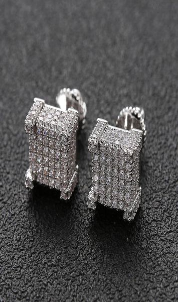 

hip hop earrings for men gold silver iced out cz square stud earring with screw back jewelry44293012845256, Golden;silver