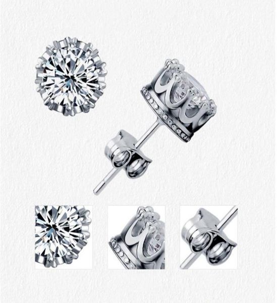 

band new gold crown men stud earring 925 sterling silver cz simulated diamonds engagement beautiful women wedding crystal ear 54 m9514337, Golden;silver