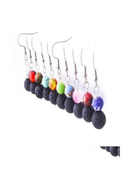 

dangle chandelier 8mm 10mm natural stone lava chakra earrings diy aromatherapy essential oil diffuser earings jewelry women drop d3183696, Silver