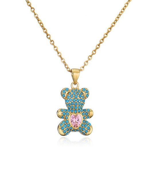 

cz colorful zircon pave setting love bears pendant necklace with gold chain cute woman jewelry5783146, Silver
