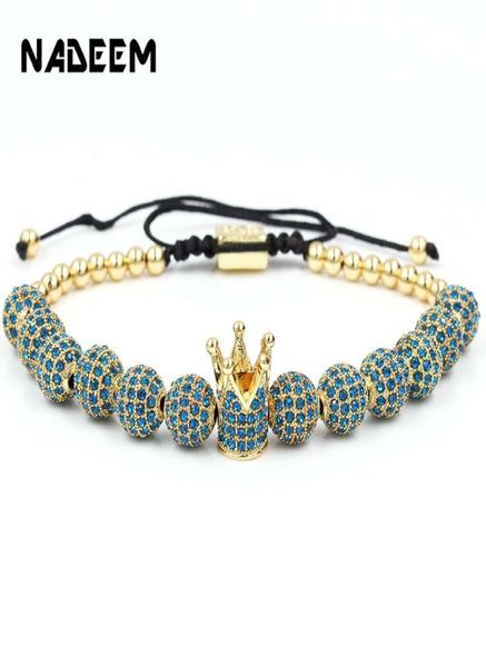 

whole fashion men bracelet jewelry braiding macrame cz copper beads crown bracelets for women pulseira masculina bileklik y2006511941, Black