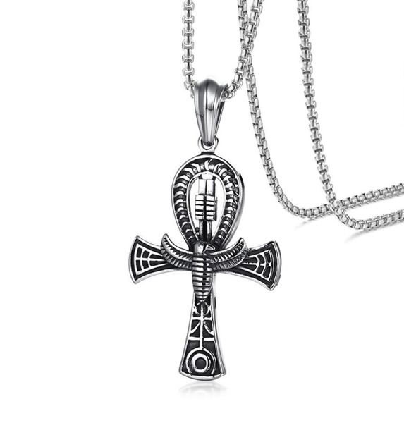 

38x58mm large antique silver egyptian ankh pendants necklace in stainelss steel key of life necklace protection jewelry7254977
