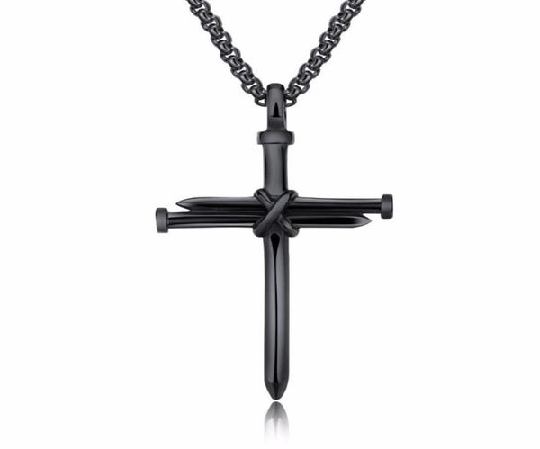 

designer necklace stainless steel men women cross necklace religious gold silver black nail cross pendant necklace jewelry box lin5117801