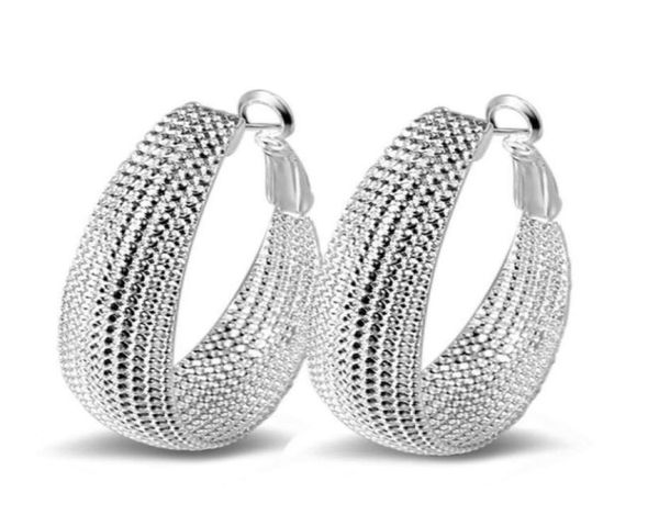 

925 sterling silver hoop earrings elegant women oval fashion costume jewelry big trendy net earring76051708922997, Golden;silver