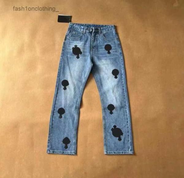 

print designer men jeans crossskin washed jean chromeheart with high waist lovers chromees loose rework process chrome 189815113, Blue