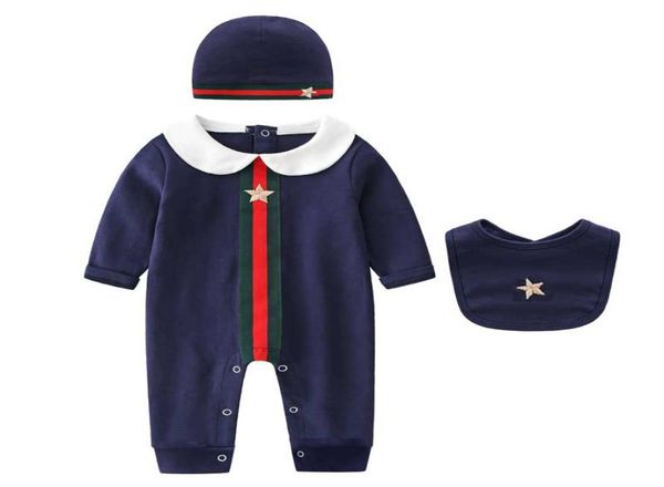 

newborn baby embroidery star 3pcs cotton rompers set with bibcap christmas 024m romper toddle infant bodysuit children onepiece9430249, Blue