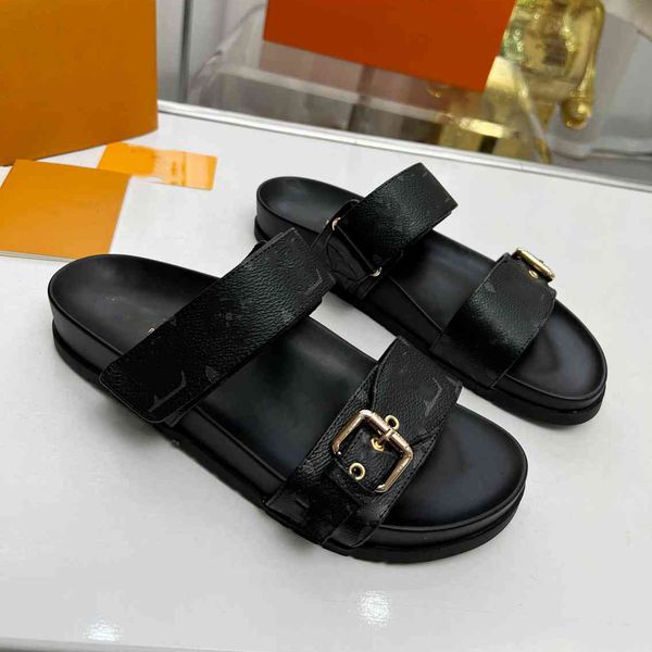 

designer luis sandals leather slippers women men fashion vuttonity slide classic flip-flops summer ghmbnm, Black