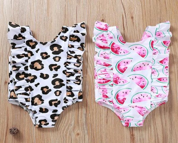

baby girls swimwear printed toddler swimsuit ruffles infant swim suit children bathing suit swimming clothes leopard watermelon 2 6754902, Black