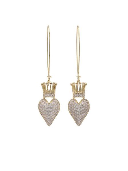 

korean fashion luxury microinlaid zircon love crown long earrings jewelry brand highquality 18k goldplated earrings valentine3128955, Silver