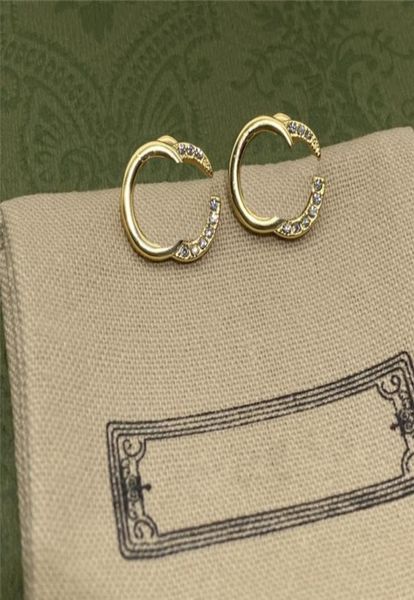

half diamond double letter earrings charm women rhinestone eardrops ladies crystal ear hoops dangler with box2793882, Golden