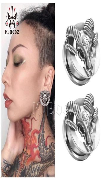 

kubooz stainless steel sheep head ear plugs tunnels body piercing jewelry earrings stretchers whole 6mm to 25mm 30pcs24255906099692, Silver