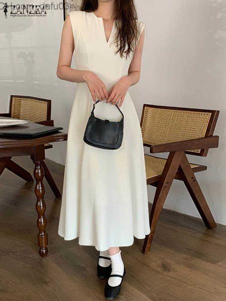 

urban dresses elegant a-line tank dress zanzea casual solid midi dress women's 2023 summer sleeveless waist robe fasihon office vesido, White;black