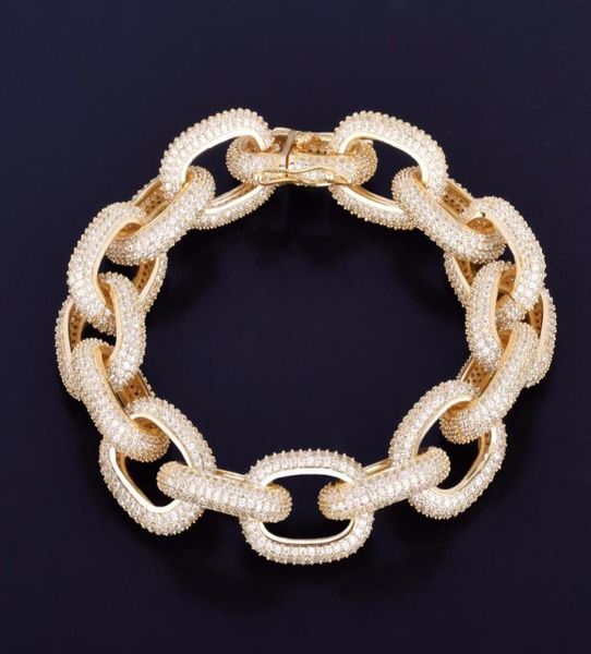 

18mm chunky zircon round cuban link bracelet men039s hip hop jewelry gold silver chain bangle 78039039quot2480672, Black