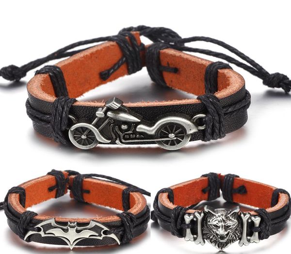 

vintage motorcycle batman leather bracelet for men and women handmade weave rope charm wristband jewelry accessories friend gift5288758, Golden;silver