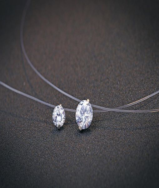 

fashion design invisible fishing wire stone pendant necklace 925 sterling silver cz zircon transparent line fishing wire choker pe5712804